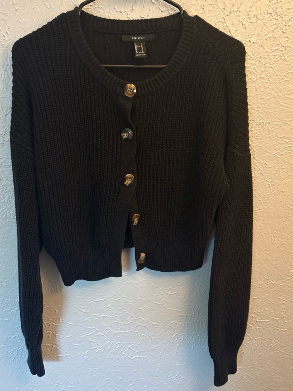 Forever 21 Black Ribbed Button-Front Cardigan